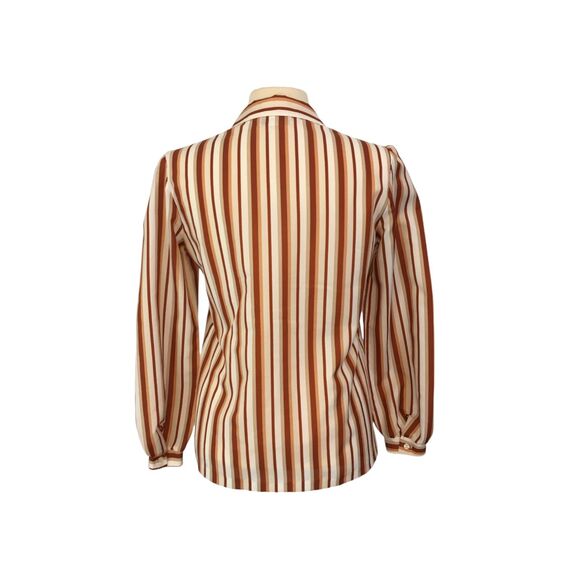 Fire Islander Vintage Womens Brown White Striped Secretary Blouse, Shirt 38 bust - Picture 5 of 8